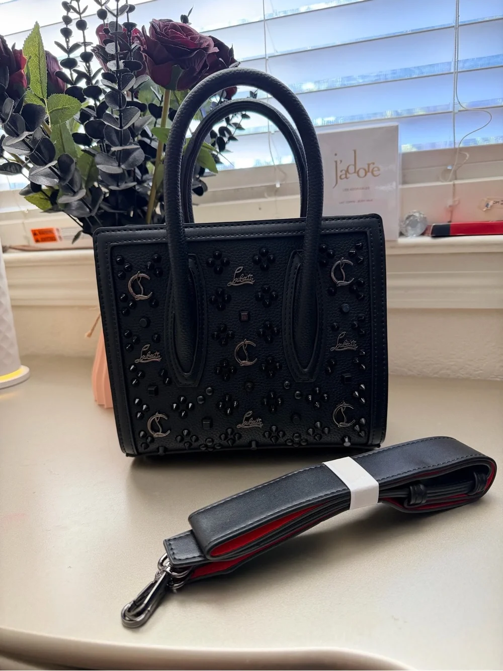 New Black Studded Leather Mini Paloma Tote with Removable Strap - Picture 6 of 12